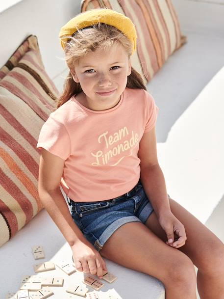 Tee-shirt à message Basics fille bleu ciel+corail+fraise+marine+rose bonbon+rouge+vanille+vert sapin 10 - vertbaudet enfant 