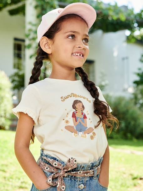 Tee-shirt 'Egérie' fille manches courtes volantées écru+ivoire+rose pâle+rose poudré+vert d'eau 1 - vertbaudet enfant 