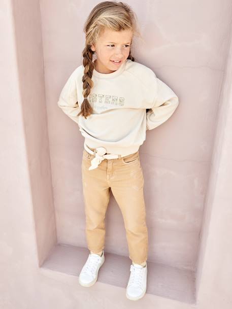 Pantalon Mom et sa ceinture en gaze de coton fille moutarde+pêche+rose 1 - vertbaudet enfant 
