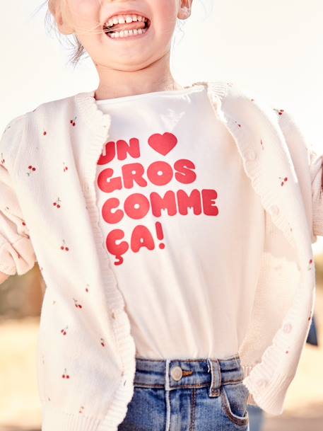 Tee-shirt à message Basics fille corail+écru+marron foncé+rose+vert sauge 4 - vertbaudet enfant 