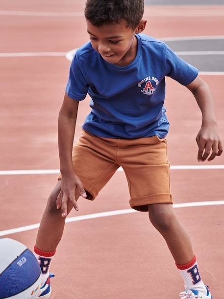 Bermuda garçon en molleton bleu chambray+kaki+marine grisé+noix de pécan 14 - vertbaudet enfant 