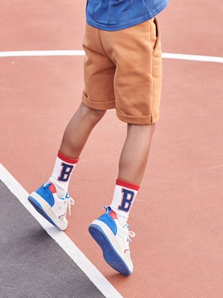 Bermuda garçon en molleton bleu chambray+kaki+marine grisé+noix de pécan 20 - vertbaudet enfant 