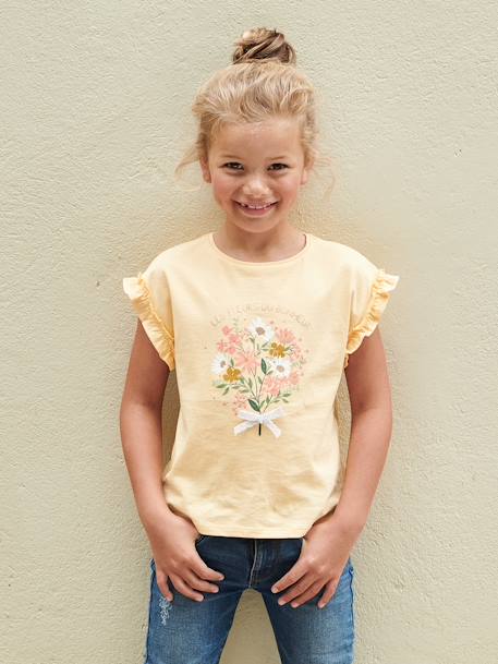 T-shirt à motif irisé fille manches courtes volantées écru+jaune pâle+marine+mauve 4 - vertbaudet enfant 
