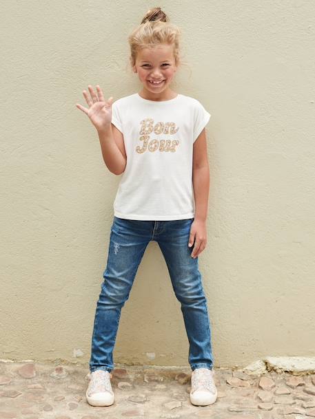 T-shirt à message motifs fleurs fille bleu ciel+écru+jaune pâle 10 - vertbaudet enfant 