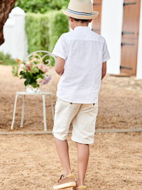 Bermuda garçon cérémonie en coton/lin beige+beige clair+bleu+marine foncé+vert sauge 14 - vertbaudet enfant 