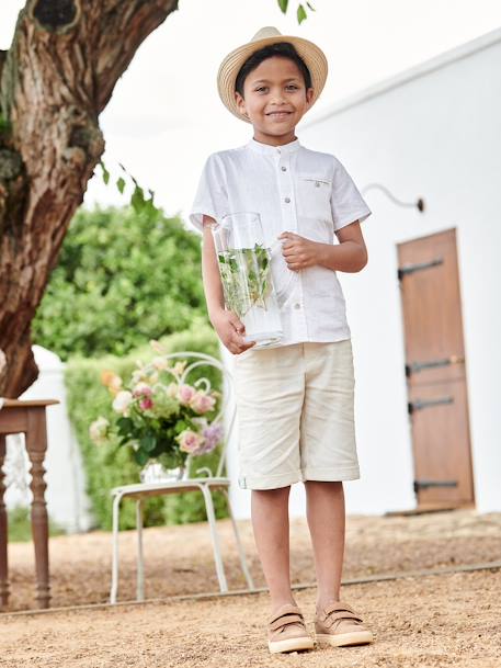 Bermuda garçon cérémonie en coton/lin beige+beige clair+bleu+marine foncé+vert sauge 7 - vertbaudet enfant 