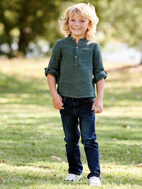 Chemise en gaze de coton personnalisable garçon manches retroussables Bleu moyen+bleu pétrole+écru+vert+vert d'eau 29 - vertbaudet enfant 