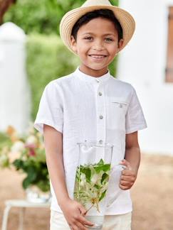 Chemise col Mao garçon en coton/ lin manches courtes  - vertbaudet enfant