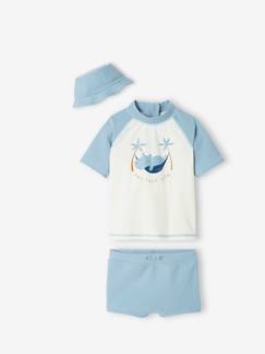 Bébé-Maillot de bain, accessoires de plage-Ensemble de bain anti-UV bébé garçon T-shirt + boxer + bob imprimé hippo