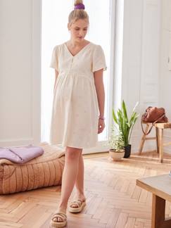 Vêtements de grossesse-Robe gaze de coton brodé grossesse et allaitement