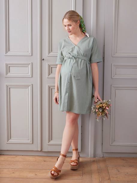 Robe courte cache-coeur grossesse et allaitement vert sauge 2 - vertbaudet enfant 