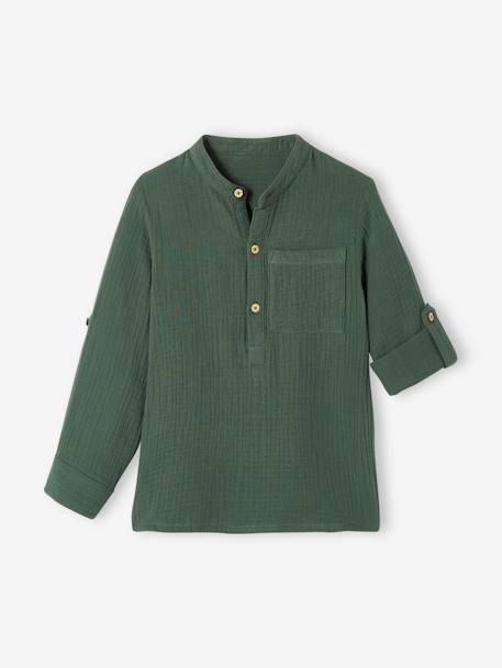 Chemise en gaze de coton personnalisable garçon manches retroussables Bleu moyen+bleu pétrole+écru+vert+vert d'eau 25 - vertbaudet enfant 