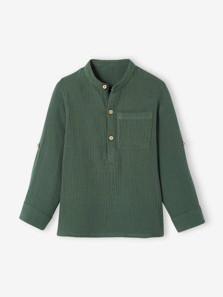 Chemise en gaze de coton personnalisable garçon manches retroussables Bleu moyen+bleu pétrole+écru+vert+vert d'eau 24 - vertbaudet enfant 