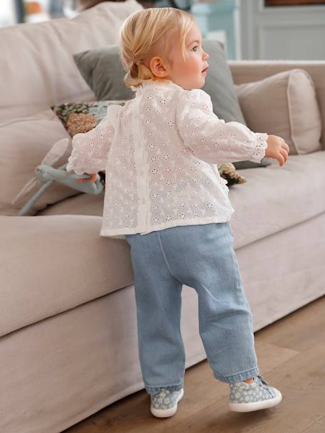 Blouse bébé broderie anglaise à volants blanc+bleu ciel+rose bonbon 9 - vertbaudet enfant 