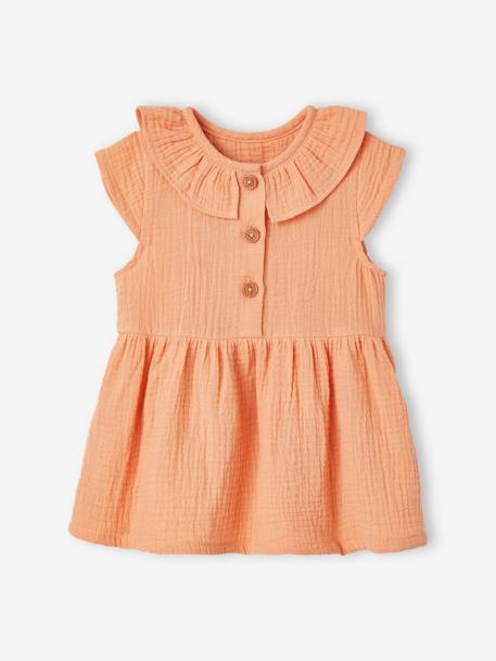 Robe à collerette bébé en gaze de coton orange+vert 2 - vertbaudet enfant 