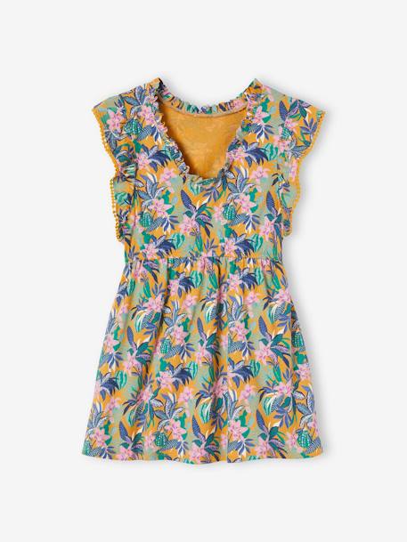 Robe à volants motifs exotiques fille moutarde 2 - vertbaudet enfant 