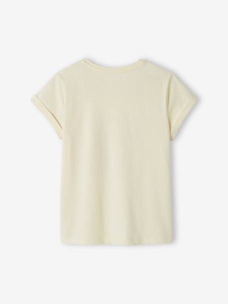 Tee-shirt à message irisé fille épaules smockées écru 2 - vertbaudet enfant 