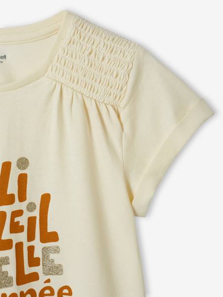 Tee-shirt à message irisé fille épaules smockées écru 4 - vertbaudet enfant 