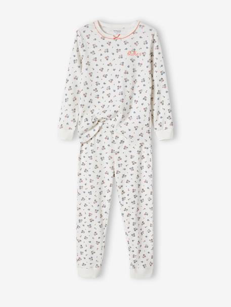 Pyjama fille personnalisable en maille côtelée avec imprimé fleuri écru 4 - vertbaudet enfant 