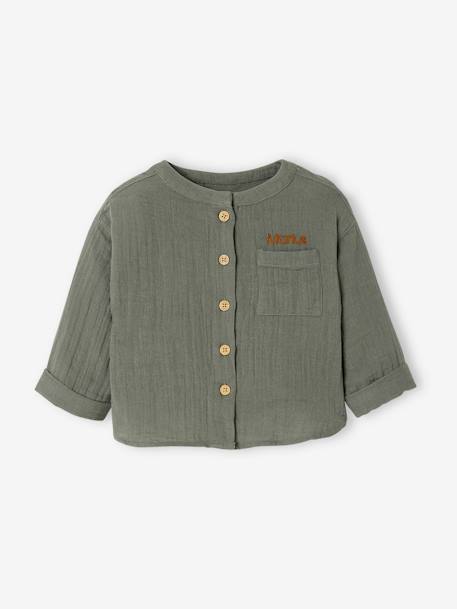Chemise bébé col mao en gaze de coton personnalisable bleu électrique+écru+vert foncé 15 - vertbaudet enfant 