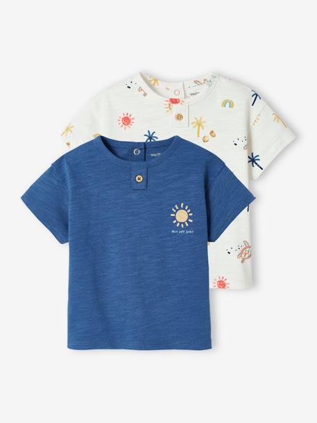 Lot de 2 Tee-shirts 'soleil' bébé manches courtes bleu roi 1 - vertbaudet enfant 