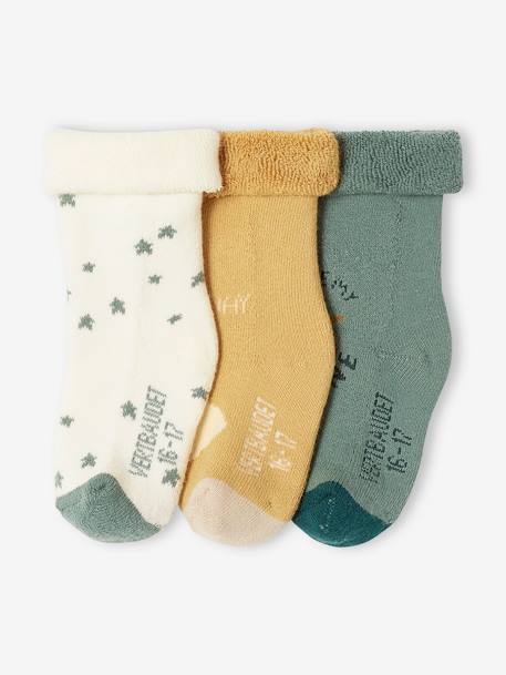 Lot de 3 paires de chaussettes étoiles, nuage et soleil bébé vert sauge 1 - vertbaudet enfant 