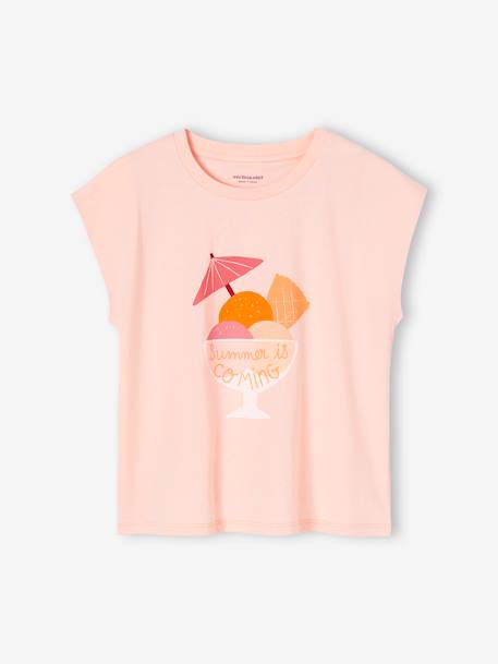 T-shirt Fille Imprimé Fruits Vertbaudet Avec Nœud Fantaisie - 100% Coton Pour Look Vitaminé