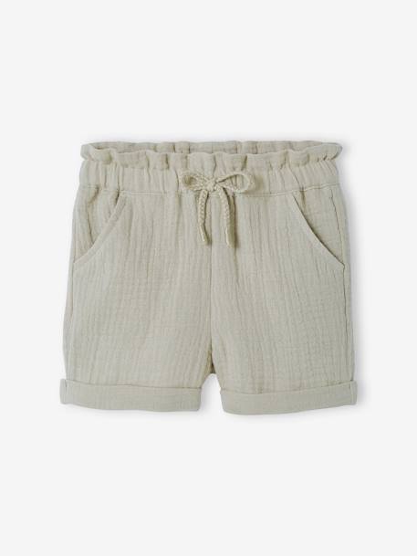 Short taille élastiquée bébé en gaze de coton vert de gris 1 - vertbaudet enfant 