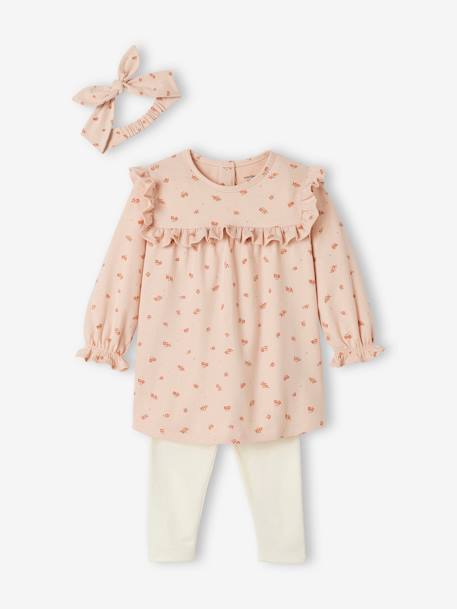 Ensemble bébé 3 pièces : robe + legging + bandeau rose poudré 1 - vertbaudet enfant 