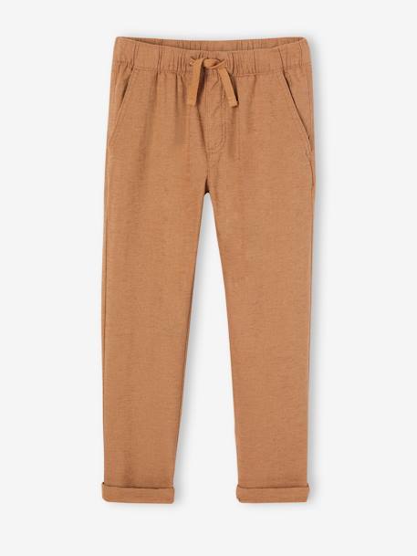 Pantalon garçon coton/lin léger beige chiné+bleu nuit+noisette+vert sauge 12 - vertbaudet enfant 
