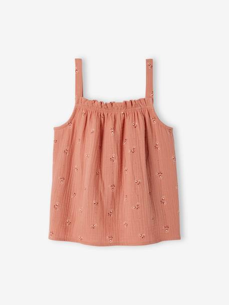 Blouse à bretelles en gaze de coton fille blanc imprimé+corail+corail fluo+écru+sable 5 - vertbaudet enfant 