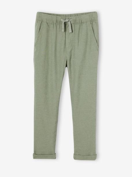 Pantalon garçon coton/lin léger beige chiné+bleu nuit+noisette+vert sauge 16 - vertbaudet enfant 