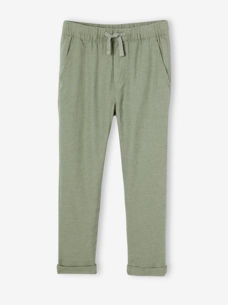 Pantalon léger garçon en coton/lin bleu nuit+noisette+vert sauge 12 - vertbaudet enfant 