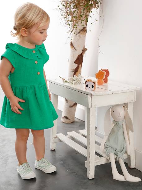 Robe à collerette bébé en gaze de coton orange+vert 7 - vertbaudet enfant 