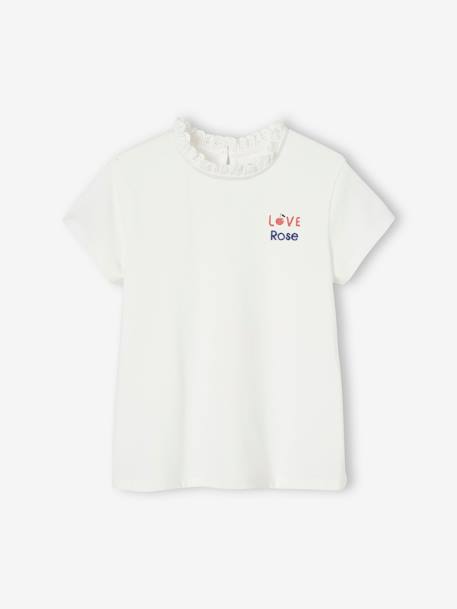 T-shirt col en broderie anglaise personnalisable fille manches courtes écru+marine 2 - vertbaudet enfant 