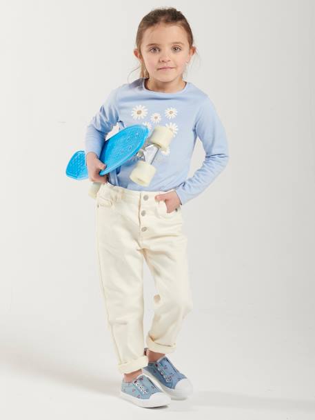 Pantalon fille mom MorphologiK fin écru+encre+pêche+rose poudré 1 - vertbaudet enfant 