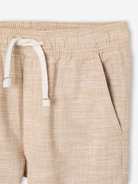 Pantalon garçon retroussable en pantacourt léger aspect lin tissé beige chiné+bleu clair 6 - vertbaudet enfant 