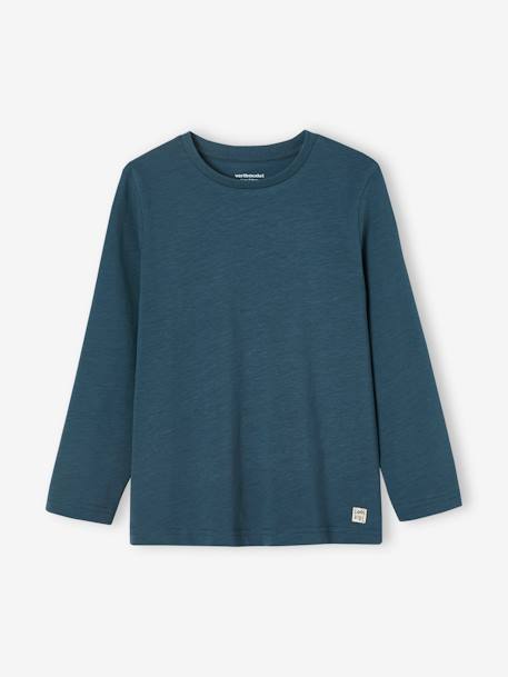 T-shirt couleur Basics personnalisable garçon manches longues Bleu+bois de rose+marine+marron clair+vert 1 - vertbaudet enfant 