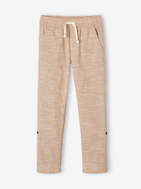 Pantalon garçon retroussable en pantacourt léger aspect lin tissé beige chiné+bleu clair 2 - vertbaudet enfant 