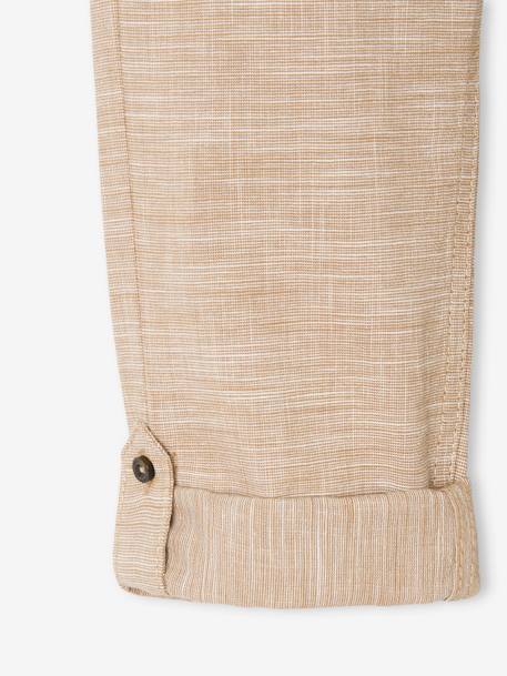Pantalon garçon retroussable en pantacourt léger aspect lin tissé beige chiné+bleu clair 5 - vertbaudet enfant 