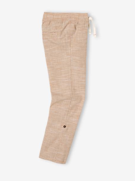 Pantalon léger retroussable en pantacourt aspect lin tissé garçon beige chiné+bleu clair 3 - vertbaudet enfant 