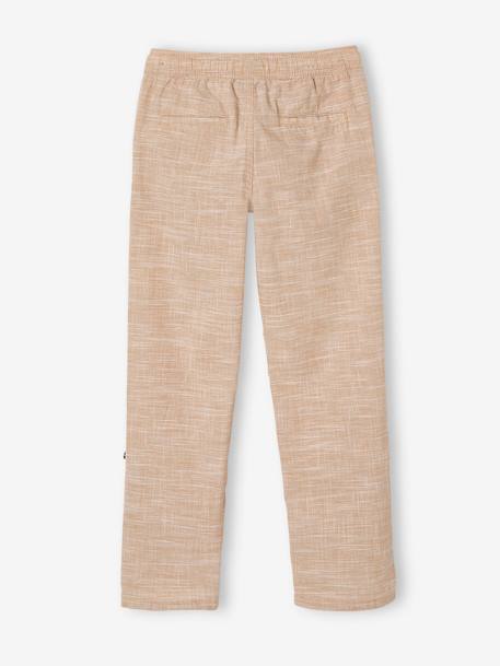 Pantalon garçon retroussable en pantacourt léger aspect lin tissé beige chiné+bleu clair 4 - vertbaudet enfant 