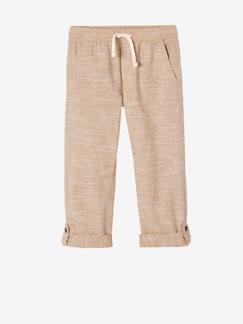 -Pantalon garçon retroussable en pantacourt léger aspect lin tissé 