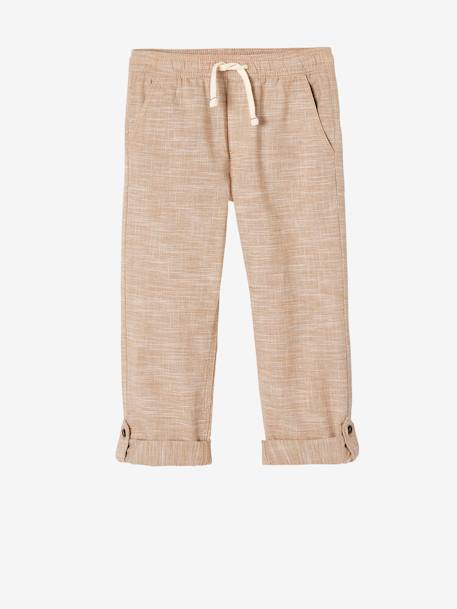 Pantalon garçon retroussable en pantacourt léger aspect lin tissé beige chiné+bleu clair 1 - vertbaudet enfant 