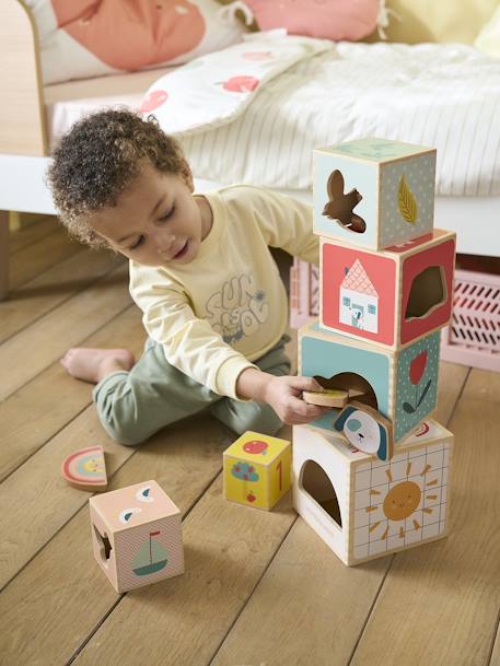 Tour de cubes avec formes à encastrer en bois FSC® Croque la vie+Les amis de la forêt+Tanzanie 6 - vertbaudet enfant 