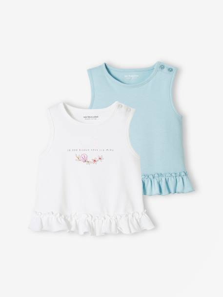Lot de 2 Tee-shirts bébé à volants bleu ciel 1 - vertbaudet enfant 