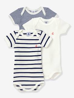 Lot de 3 bodies manches courtes en coton bio PETIT BATEAU  - vertbaudet enfant