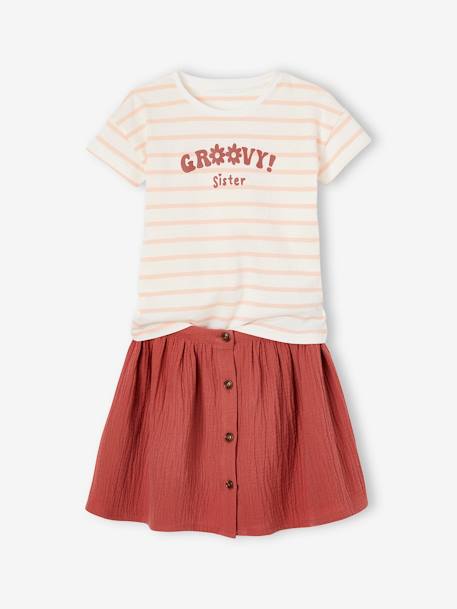 Ensemble tee-shirt et jupe en gaze de coton fille écru+terracotta 8 - vertbaudet enfant 
