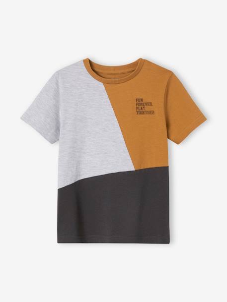 T-shirt sport colorblock garçon manches courtes gris chiné+vert d'eau 3 - vertbaudet enfant 