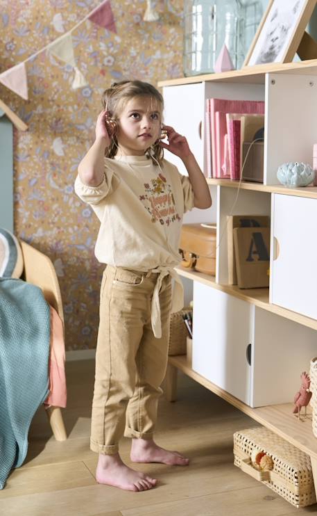 Pantalon Mom et sa ceinture en gaze de coton fille moutarde+pêche+rose 9 - vertbaudet enfant 